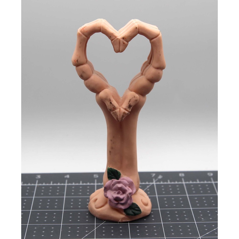 Skeleton Hands Heart Figurine Gothic Decor Pink Rose Halloween Macabre Statue